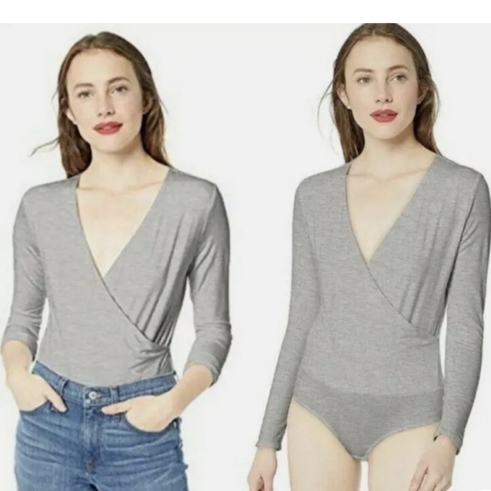 J Crew Factory Faux Wrap Gray Long Sleeve Body Suit